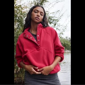 Beyond Yoga Tranquility Fleece Snap Pullover in Cranberry Small Athleisure